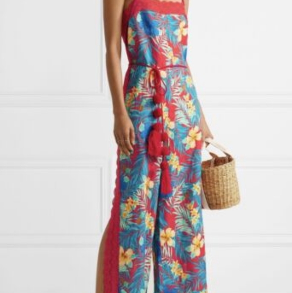 SOLD Miguelina Electra Tropical Print Linen Jumpsuit Sz S $615 Sold Out - Picture 1 of 7